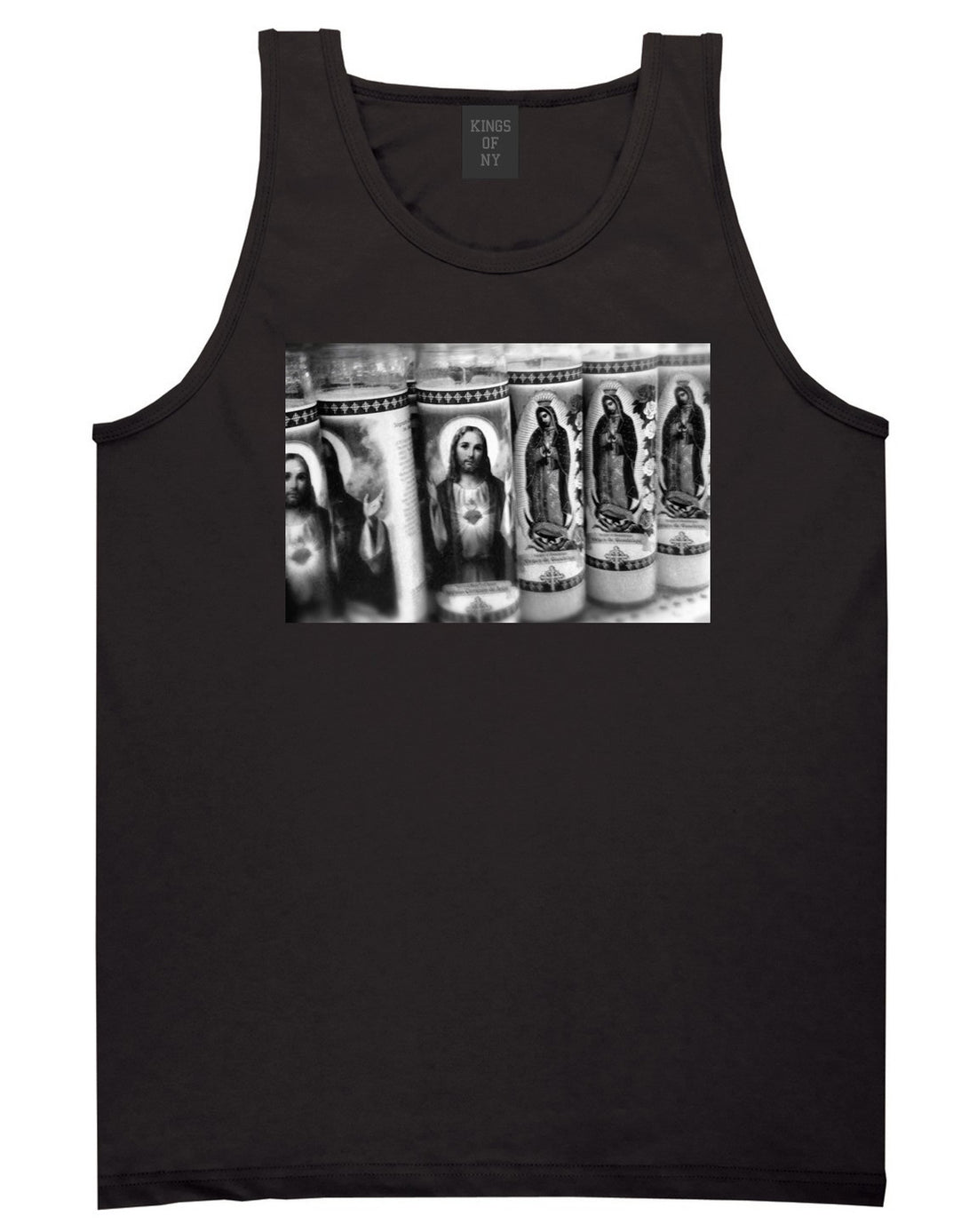 Candles Religious God Jesus Mary Fire NYC Tank Top In Black by Kings Of NY