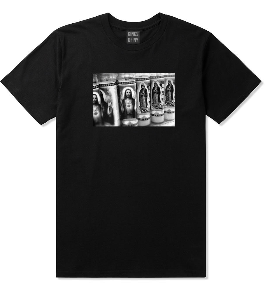 Candles Religious God Jesus Mary Fire NYC T-Shirt In Black by Kings Of NY