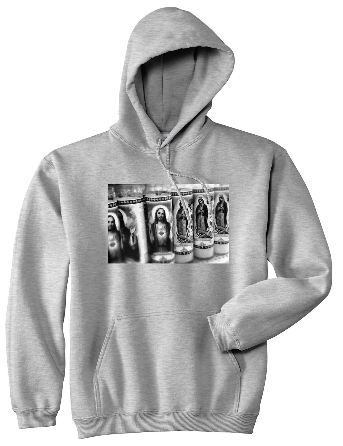 Candles Religious God Jesus Mary Fire NYC Pullover Hoodie Hoody In Grey by Kings Of NY
