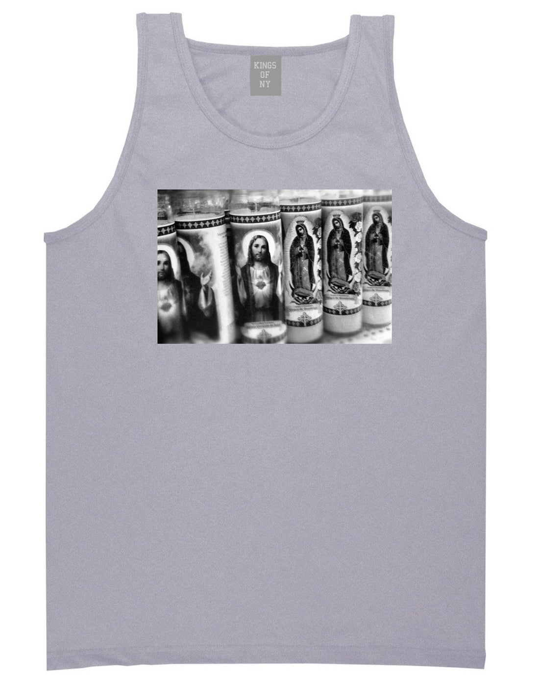 Candles Religious God Jesus Mary Fire NYC Tank Top In Grey by Kings Of NY