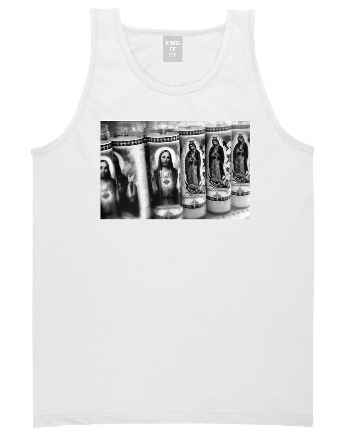 Candles Religious God Jesus Mary Fire NYC Tank Top In White by Kings Of NY