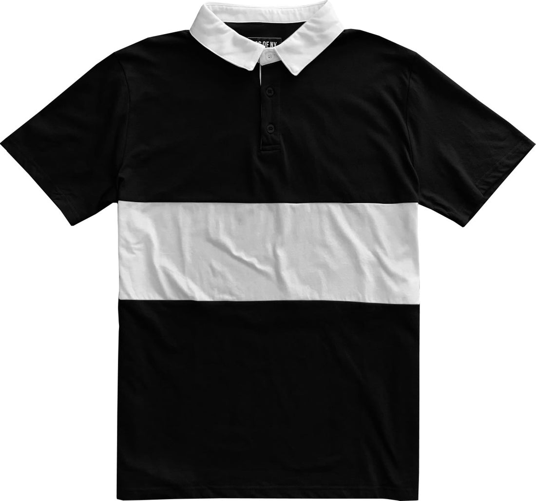 Classic Black and White Striped Mens Short Sleeve Polo Rugby Shirt