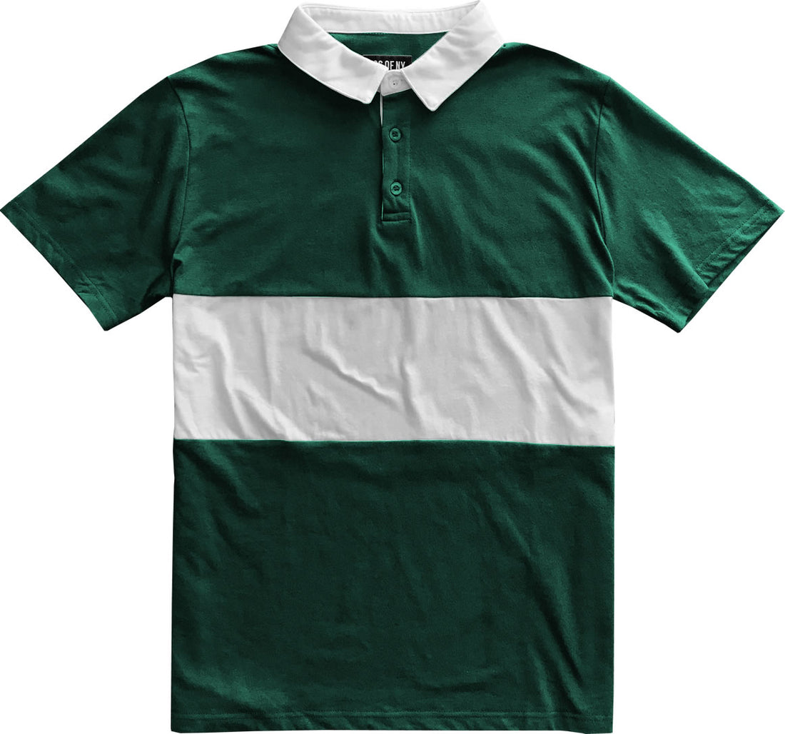 Classic Green and White Striped Mens Short Sleeve Polo Rugby Shirt