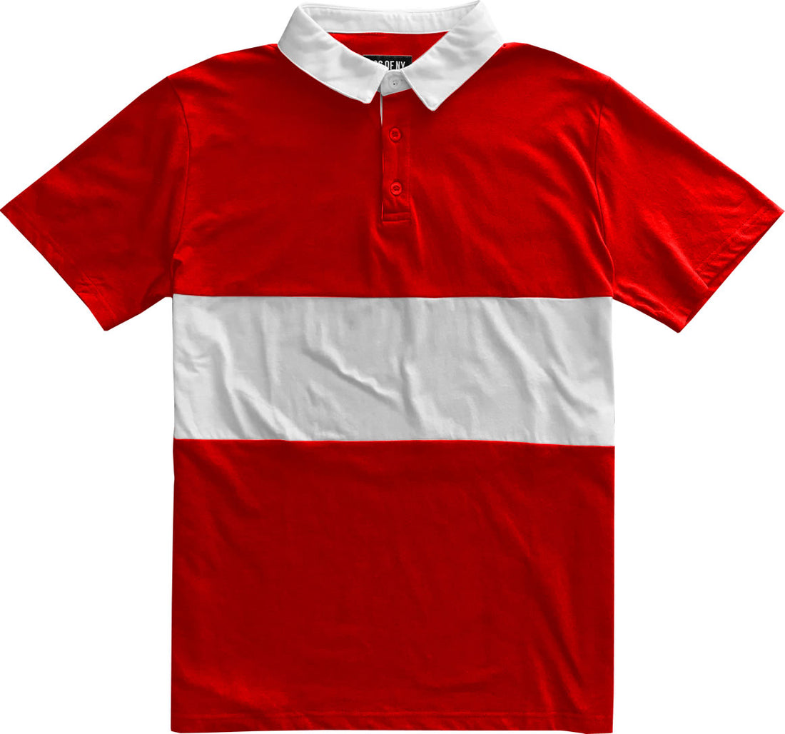 Classic Red and White Striped Mens Short Sleeve Polo Rugby Shirt