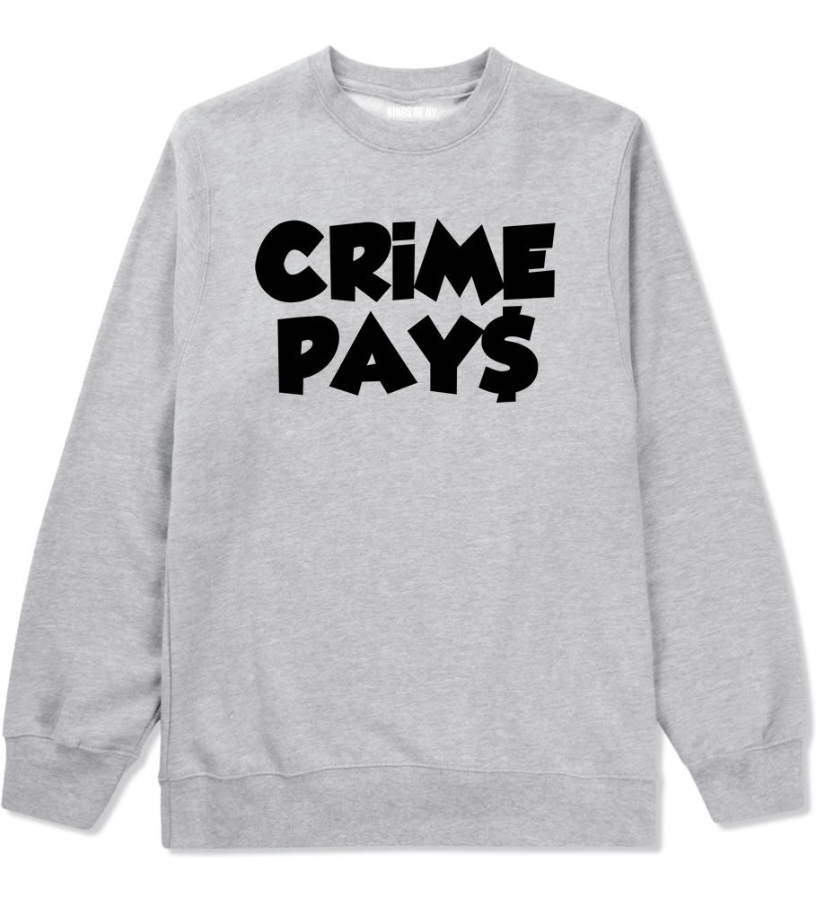 Crime Pays Bubble Letters Money Signs NYC Crewneck Sweatshirt In Grey by Kings Of NY