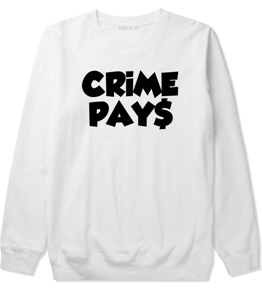 Crime Pays Bubble Letters Money Signs NYC Crewneck Sweatshirt in White by Kings Of NY