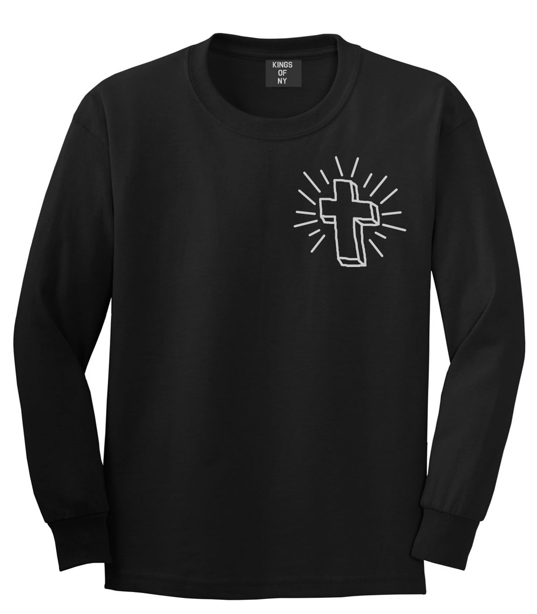 Cross of Praise Chest God Religious Long Sleeve T-Shirt in Black By Kings Of NY