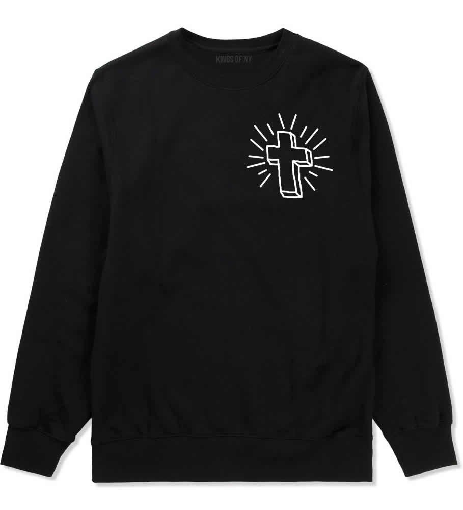 Cross of Praise Chest God Religious Crewneck Sweatshirt in Black By Kings Of NY