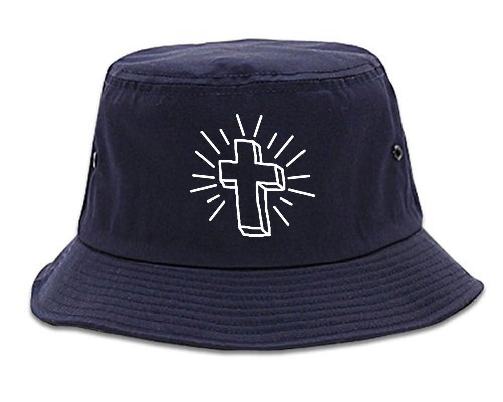 Cross of Praise Chest God Religious Bucket Hat in Navy Blue By Kings Of NY