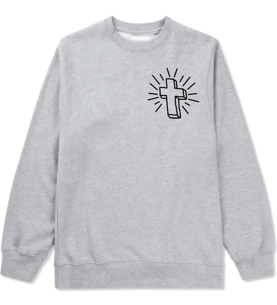 Cross of Praise Chest God Religious Crewneck Sweatshirt in Grey By Kings Of NY