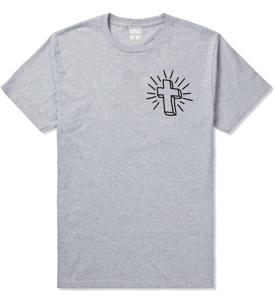 Cross of Praise Chest God Religious T-Shirt in Grey By Kings Of NY
