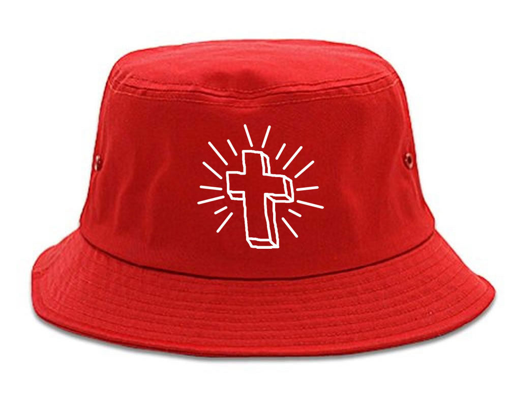Cross of Praise Chest God Religious Bucket Hat in Red By Kings Of NY