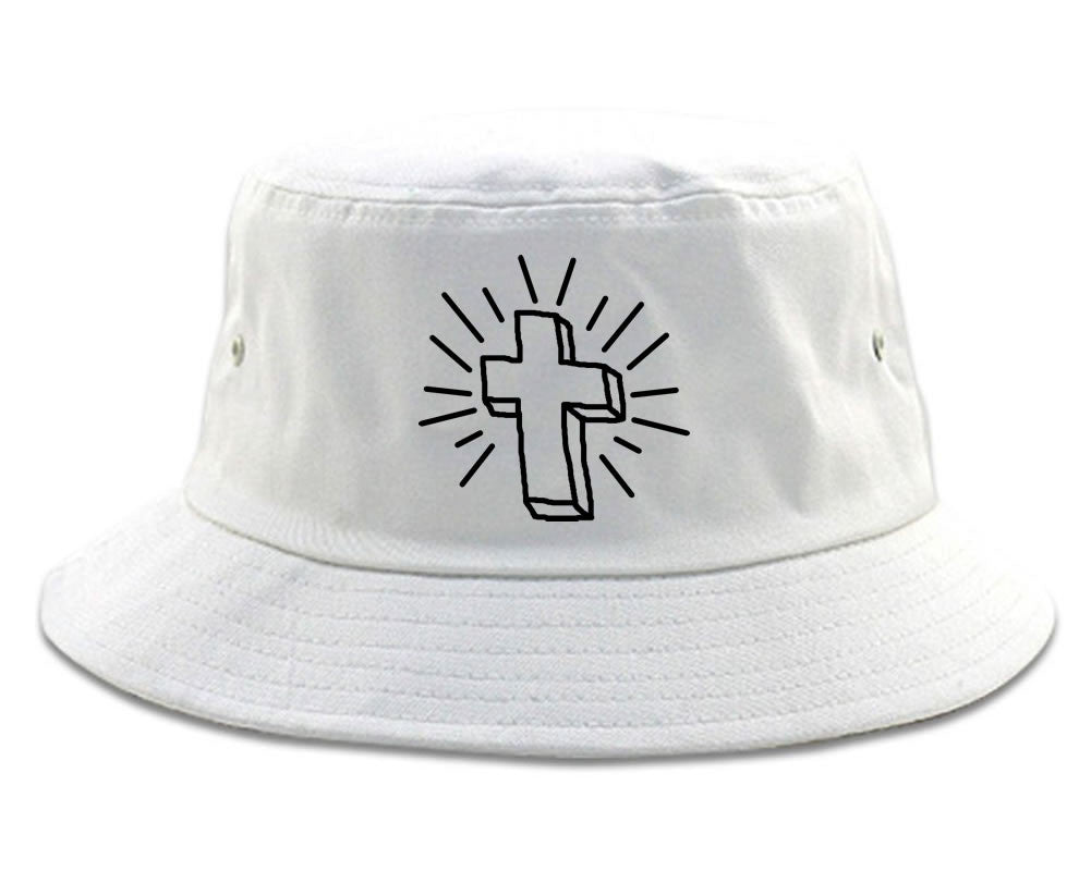 Cross of Praise Chest God Religious Bucket Hat in White By Kings Of NY