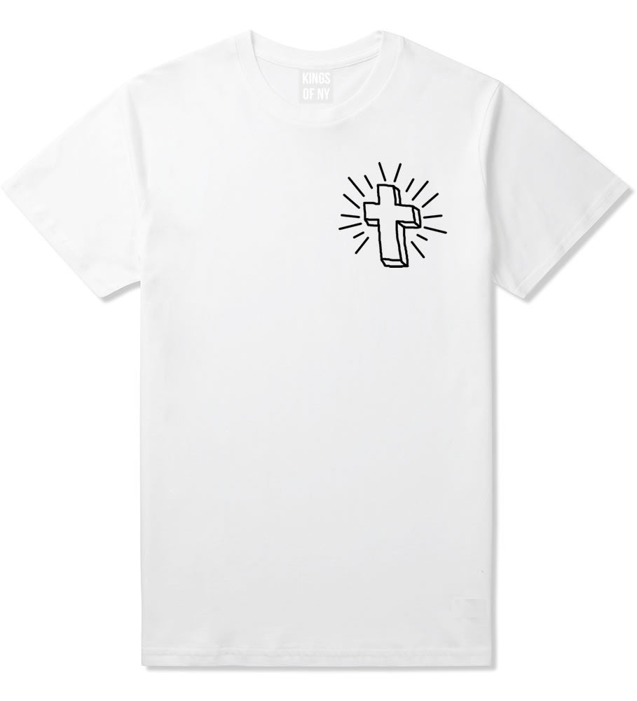 Cross of Praise Chest God Religious T-Shirt in White By Kings Of NY