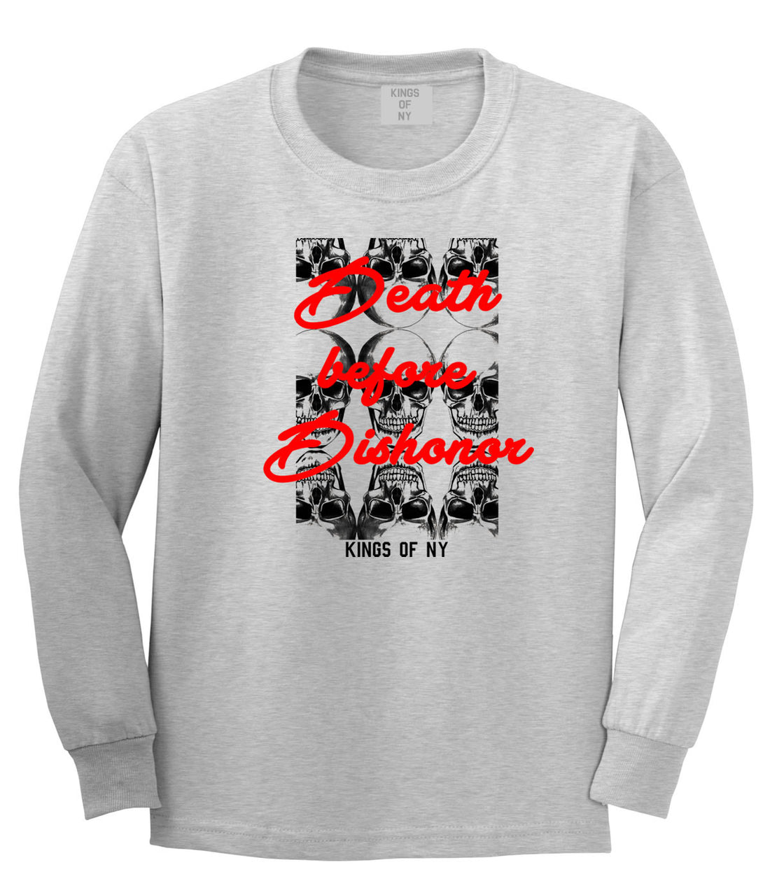 Death Before Dishonor Skulls Long Sleeve T-Shirt in Grey By Kings Of NY