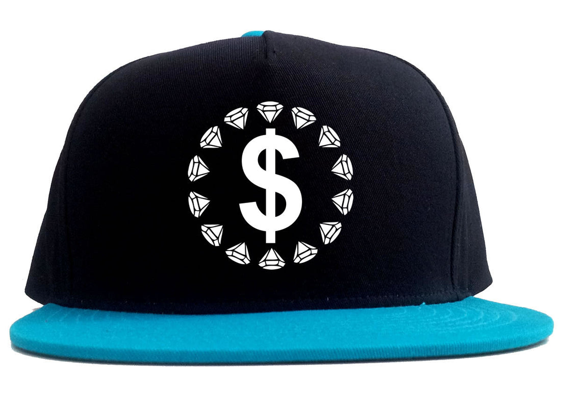 Diamonds Money Sign Logo 2 Tone Snapback Hat in Black and Blue by Kings Of NY