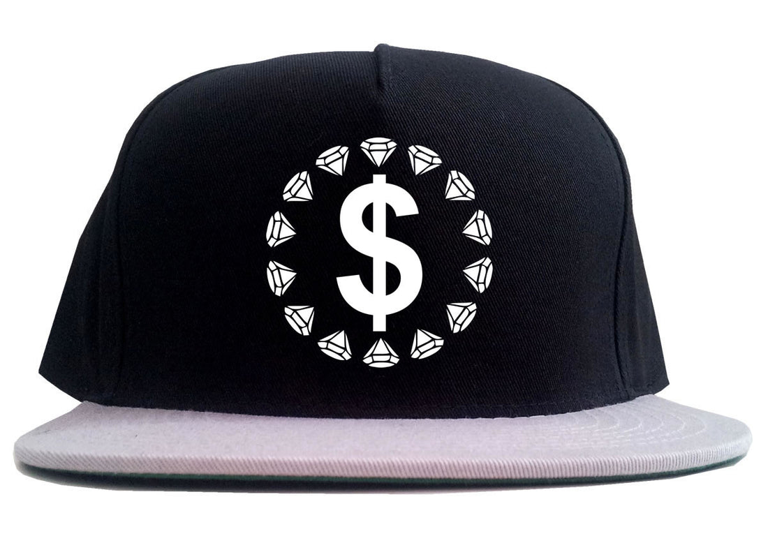 Diamonds Money Sign Logo 2 Tone Snapback Hat in Black and Grey by Kings Of NY