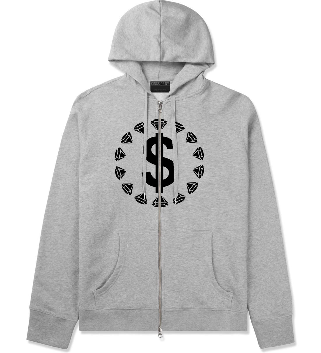 Diamonds Money Sign Logo Zip Up Hoodie Hoody in Grey by Kings Of NY