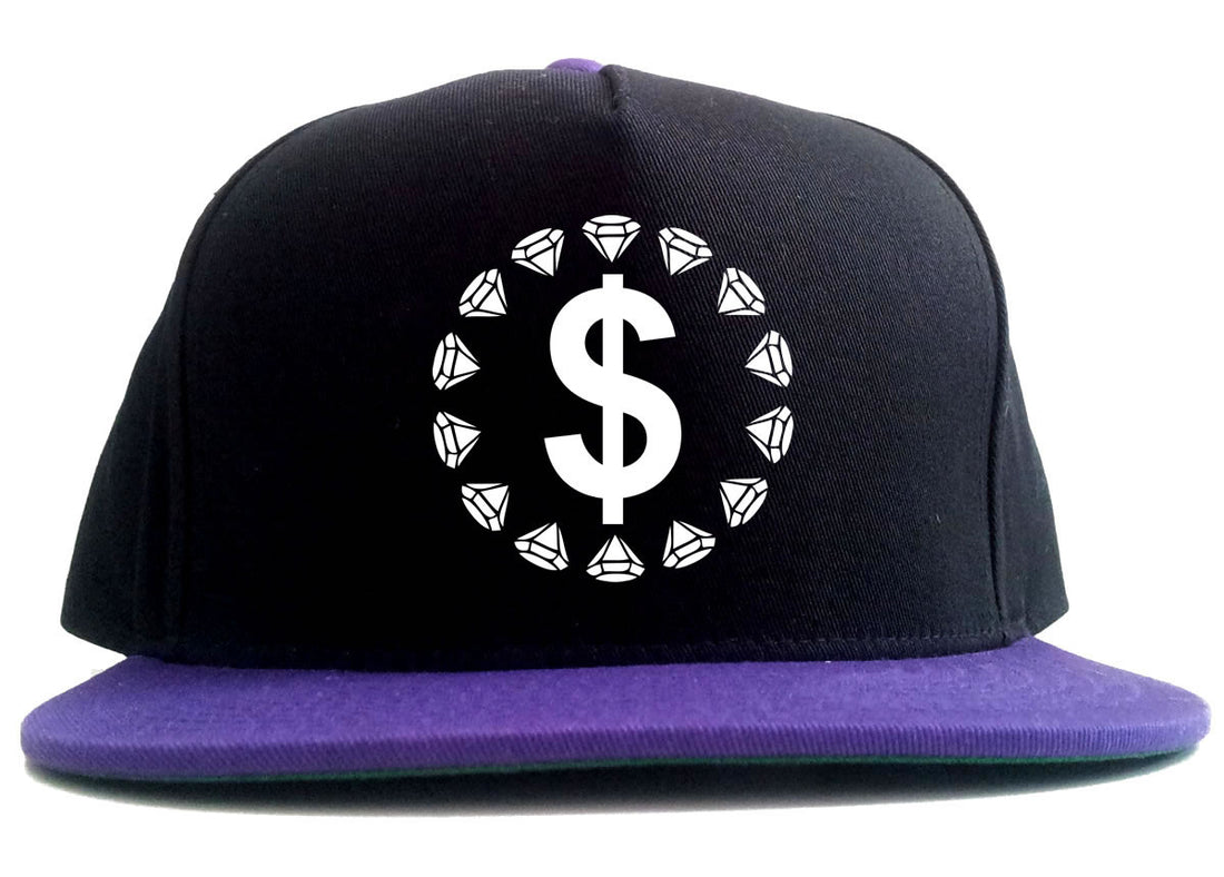 Diamonds Money Sign Logo 2 Tone Snapback Hat in Black and Purple by Kings Of NY