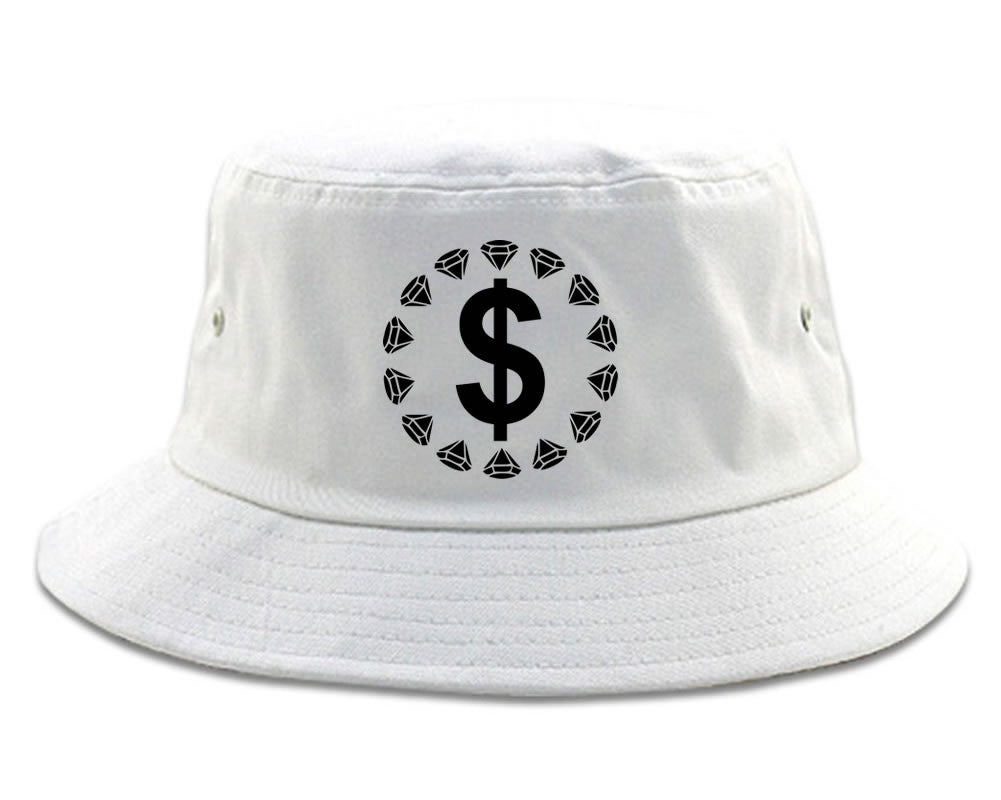 Diamonds Money Sign Logo Bucket Hat in White by Kings Of NY