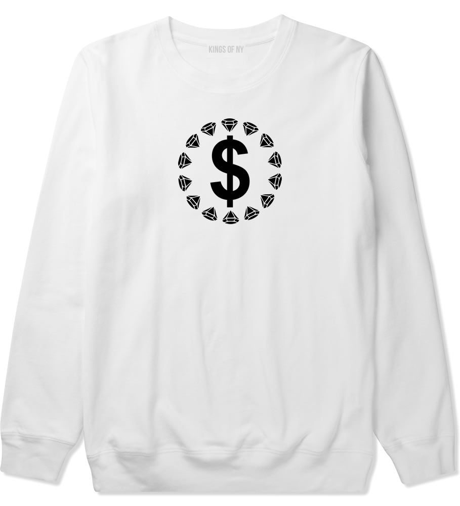 Diamonds Money Sign Logo Crewneck Sweatshirt in White by Kings Of NY