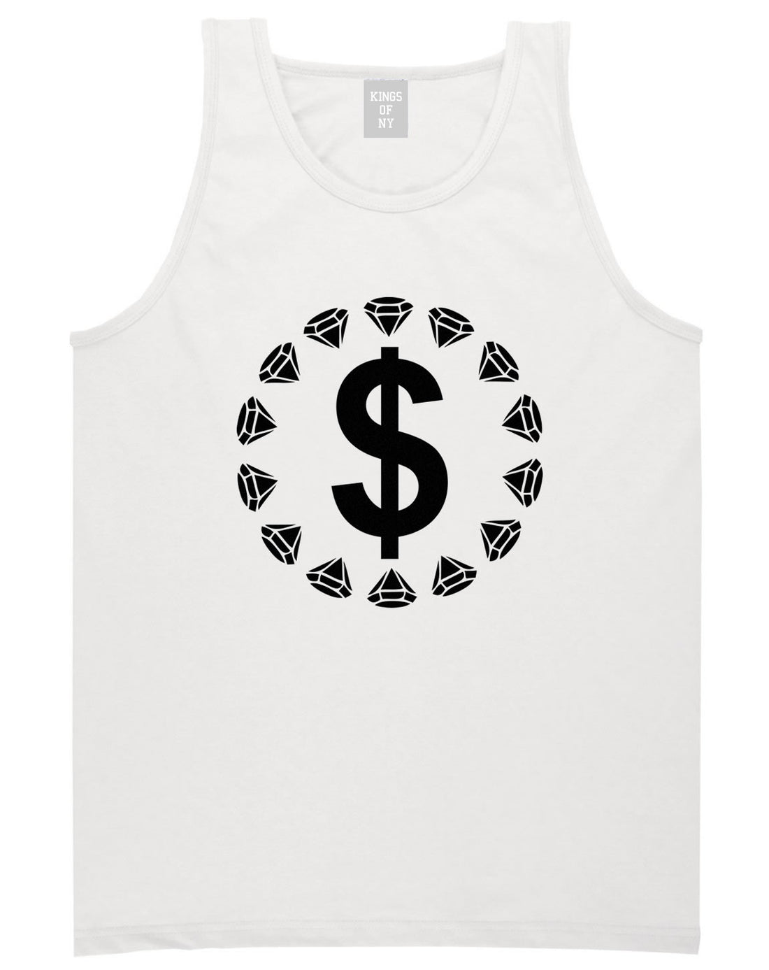 Diamonds Money Sign Logo Tank Top in White by Kings Of NY