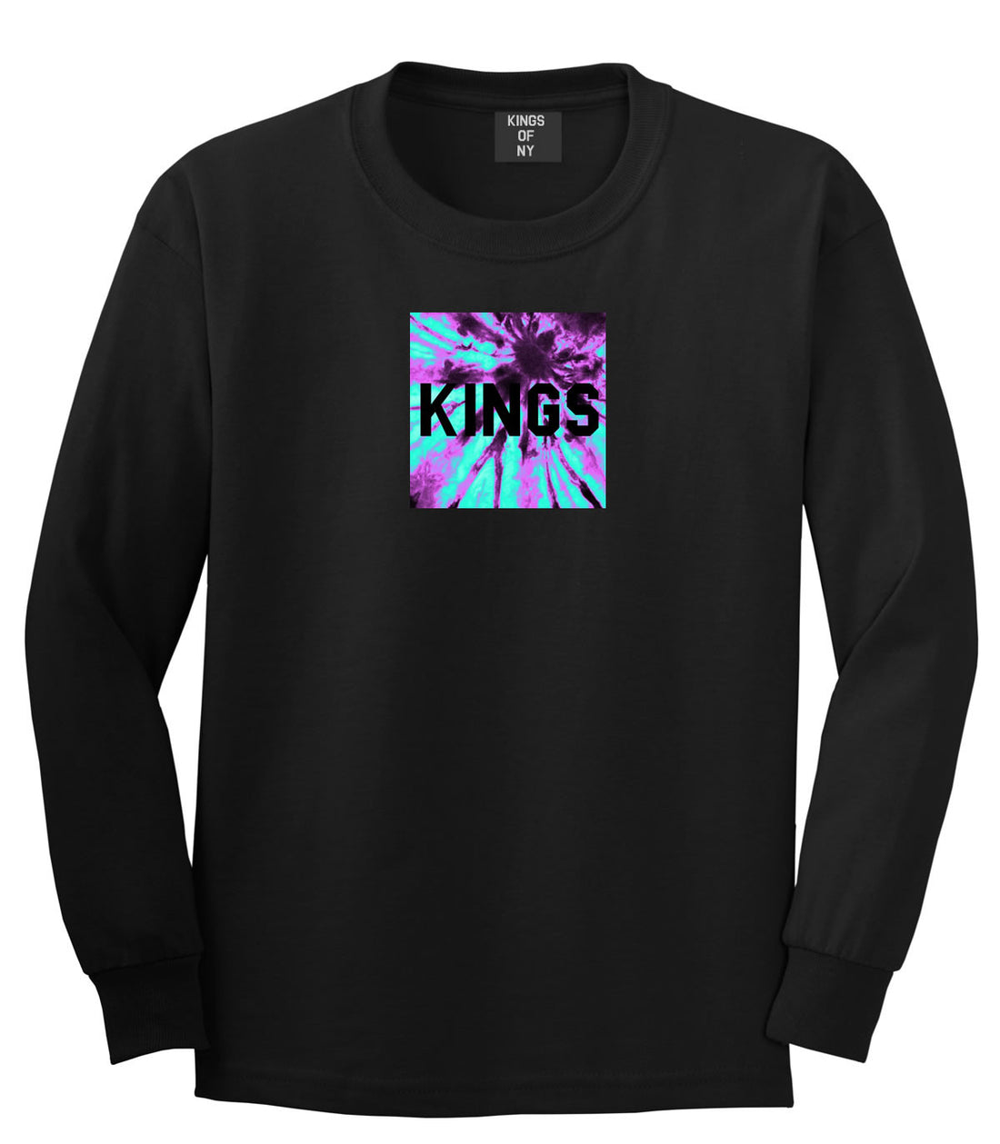 Kings Blue Tie Dye Box Logo Long Sleeve T-Shirt in Black By Kings Of NY
