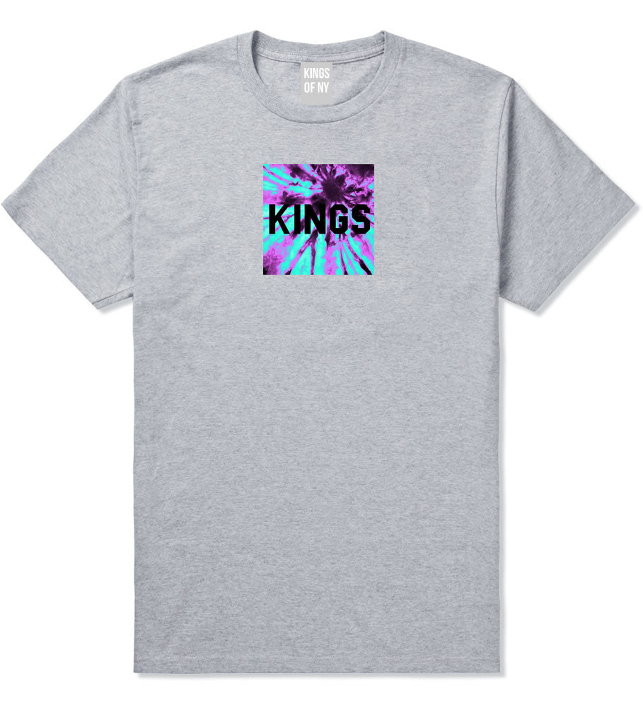 Kings Blue Tie Dye Box Logo T-Shirt in Grey By Kings Of NY