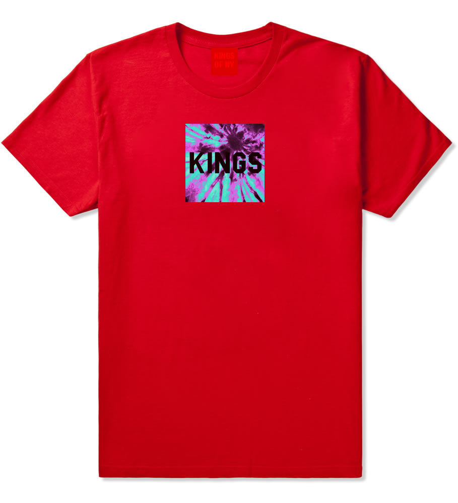 Kings Blue Tie Dye Box Logo T-Shirt in Red By Kings Of NY
