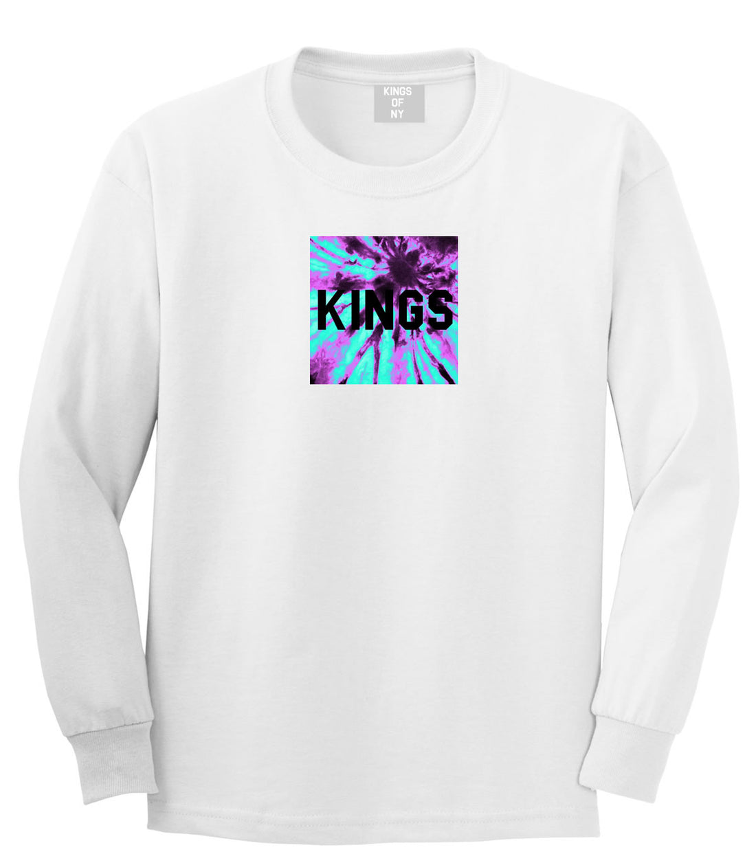 Kings Blue Tie Dye Box Logo Long Sleeve T-Shirt in White By Kings Of NY