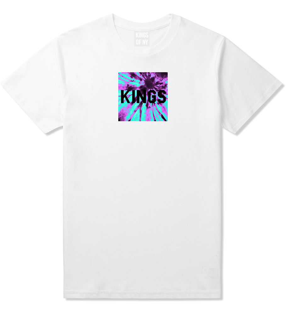 Kings Blue Tie Dye Box Logo T-Shirt in White By Kings Of NY