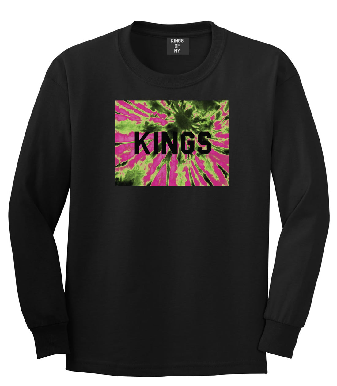 Kings Pink Tie Dye Logo Long Sleeve T-Shirt in Black By Kings Of NY