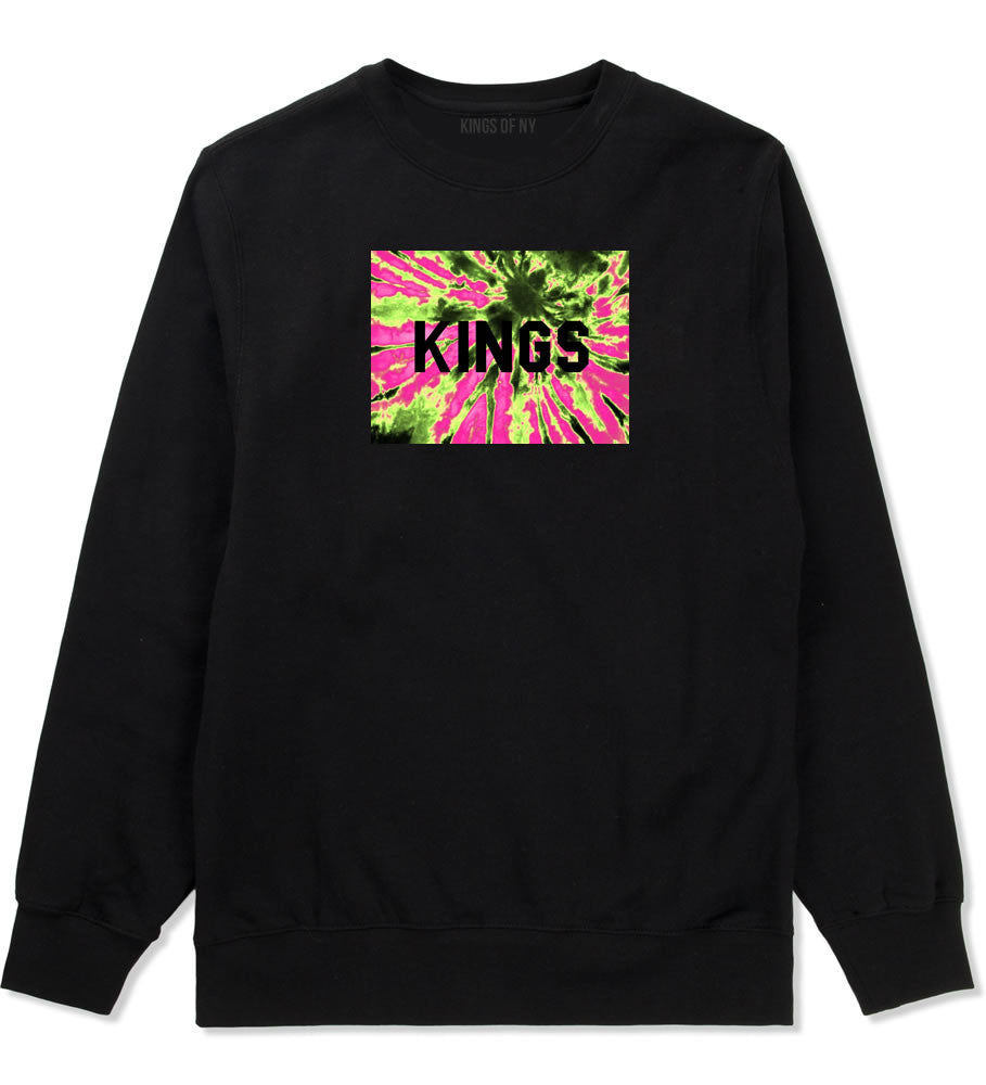 Kings Pink Tie Dye Logo Crewneck Sweatshirt in Black By Kings Of NY