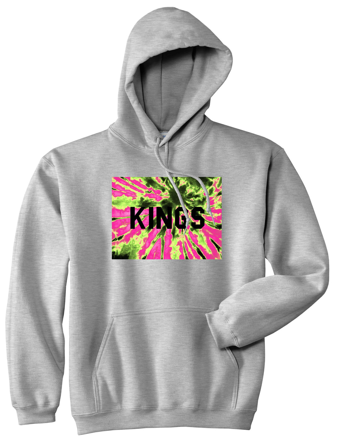 Kings Pink Tie Dye Logo Pullover Hoodie in Grey By Kings Of NY