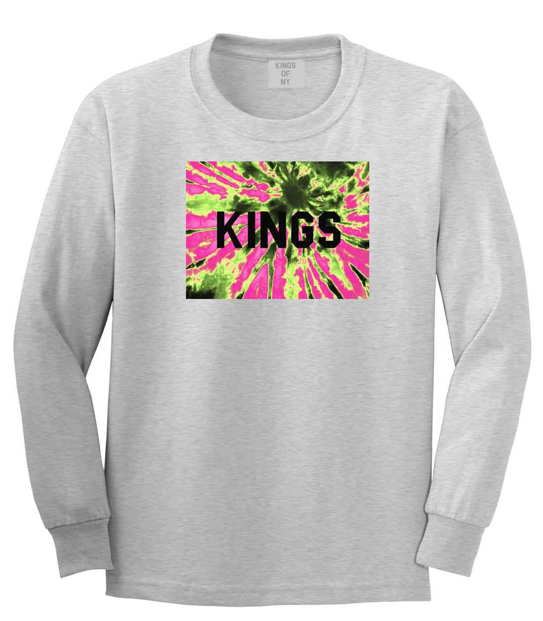 Kings Pink Tie Dye Logo Long Sleeve T-Shirt in Grey By Kings Of NY