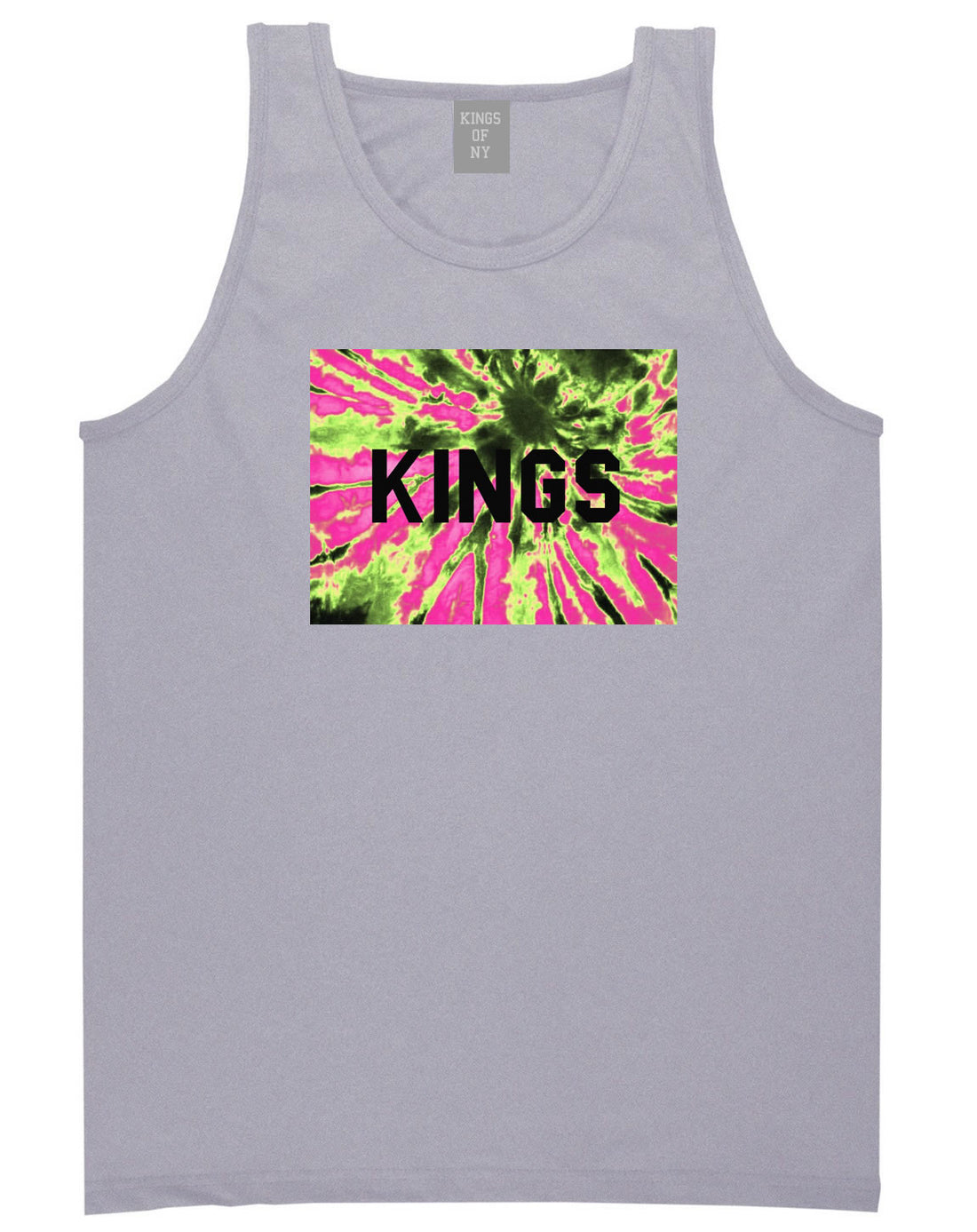 Kings Pink Tie Dye Logo Tank Top in Grey By Kings Of NY