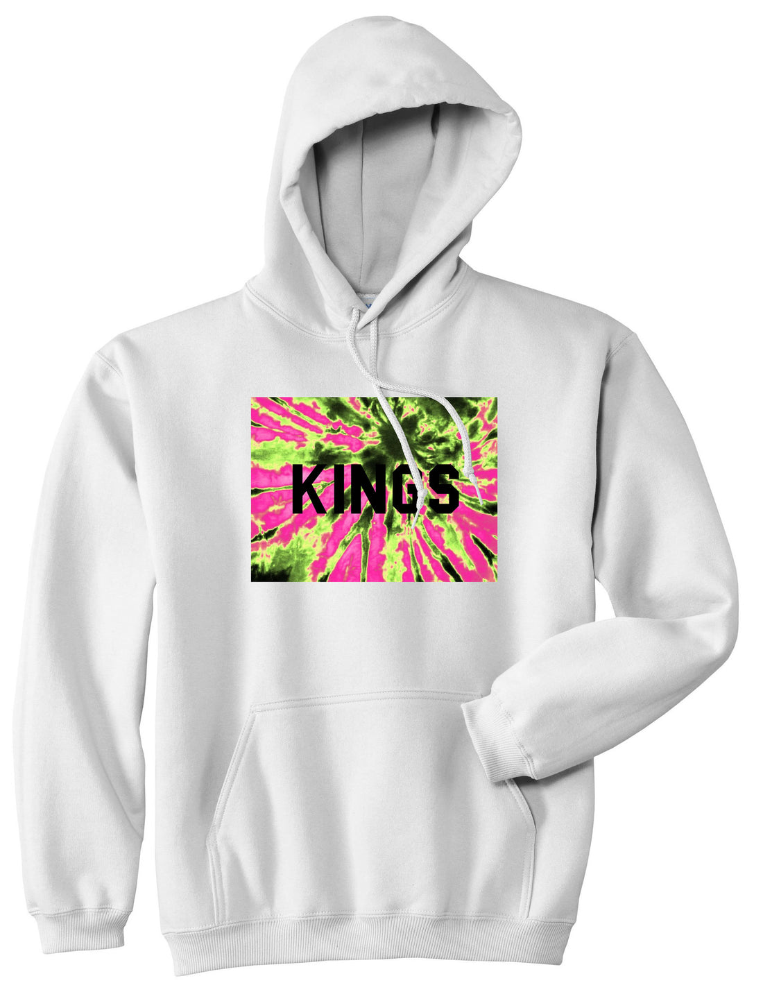 Kings Pink Tie Dye Logo Pullover Hoodie in White By Kings Of NY