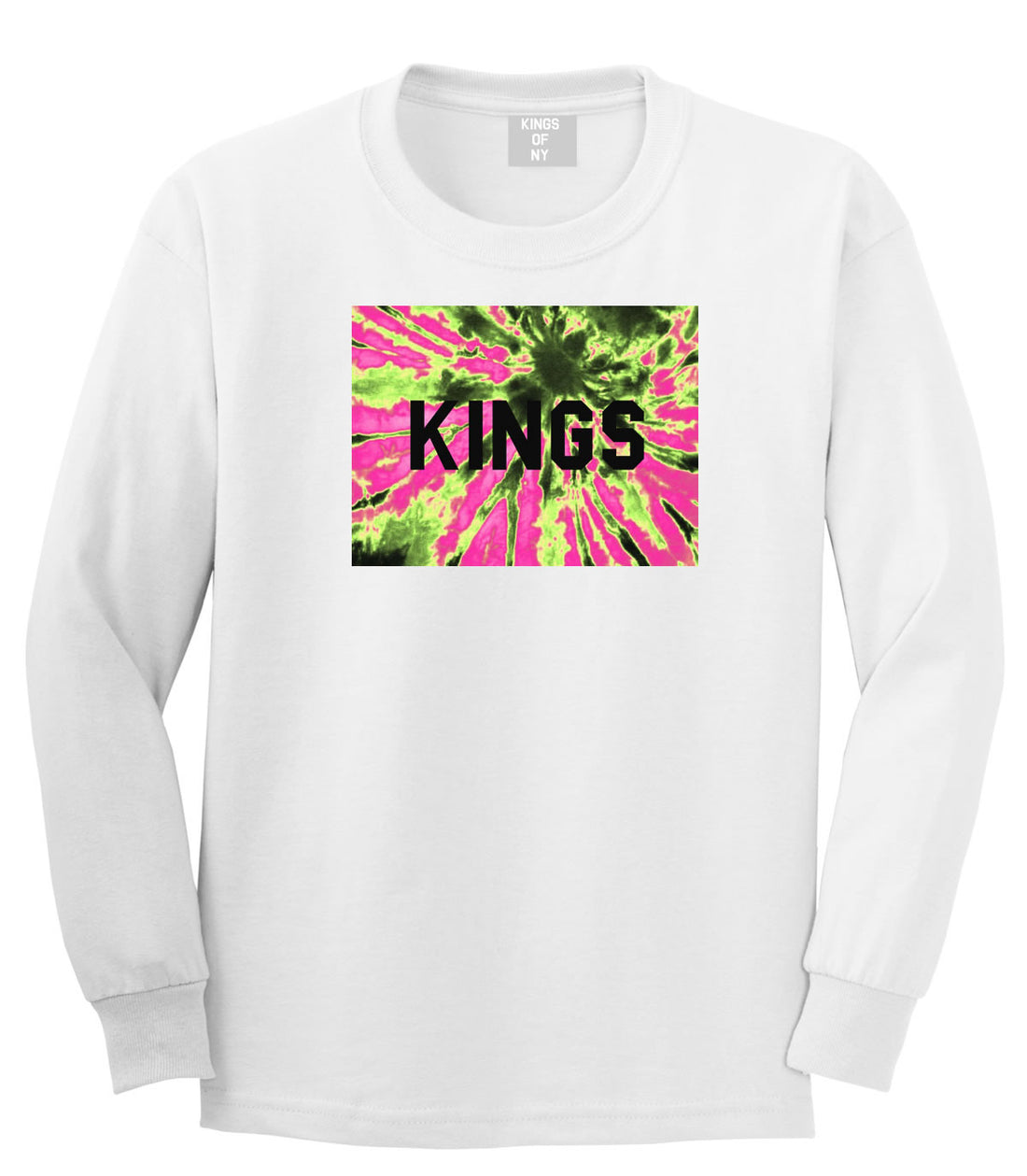 Kings Pink Tie Dye Logo Long Sleeve T-Shirt in White By Kings Of NY