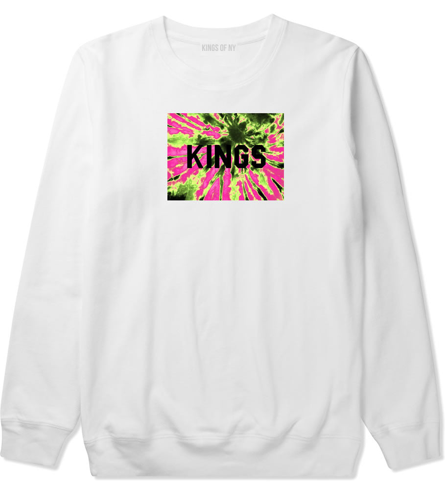 Kings Pink Tie Dye Logo Crewneck Sweatshirt in White By Kings Of NY