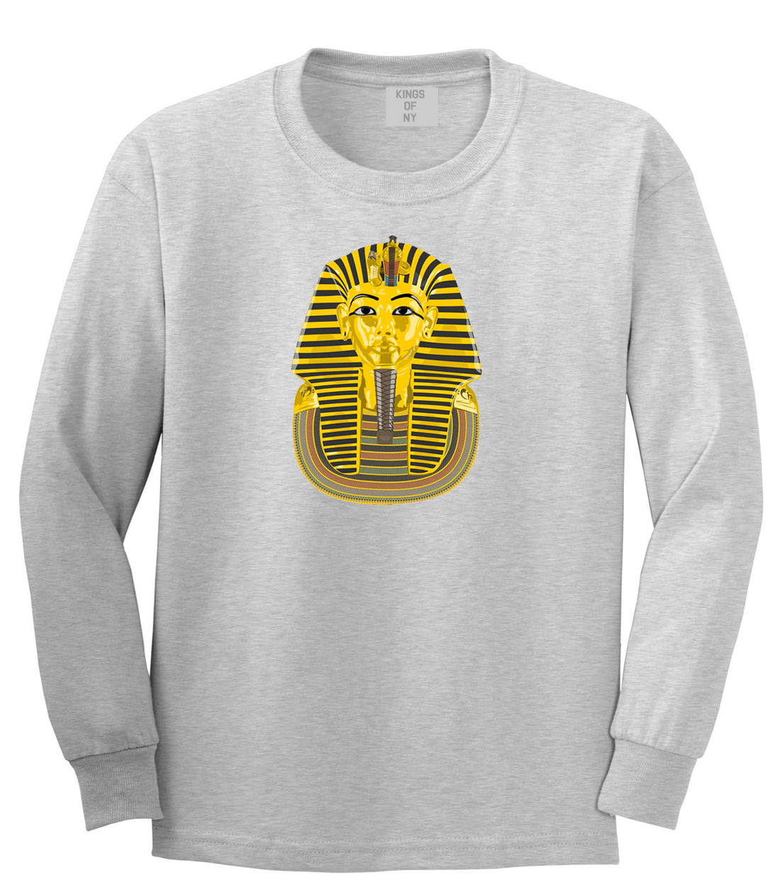 Pharaoh Egypt Gold Egyptian Head  Long Sleeve T-Shirt In Grey by Kings Of NY
