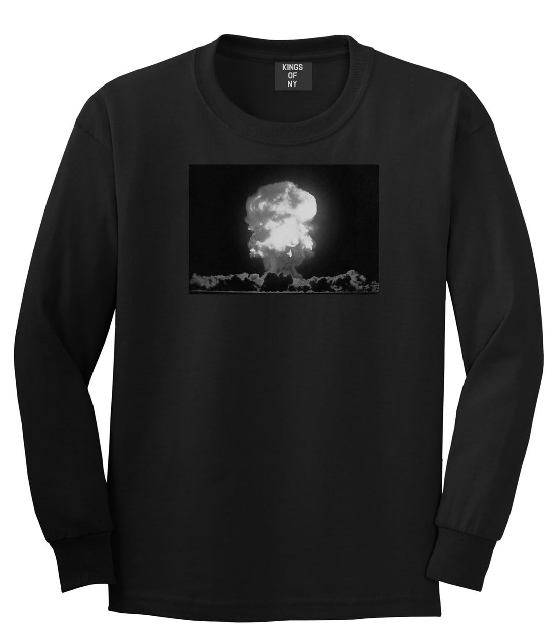Explosion Nuclear Bomb Cloud Long Sleeve T-Shirt in Black By Kings Of NY
