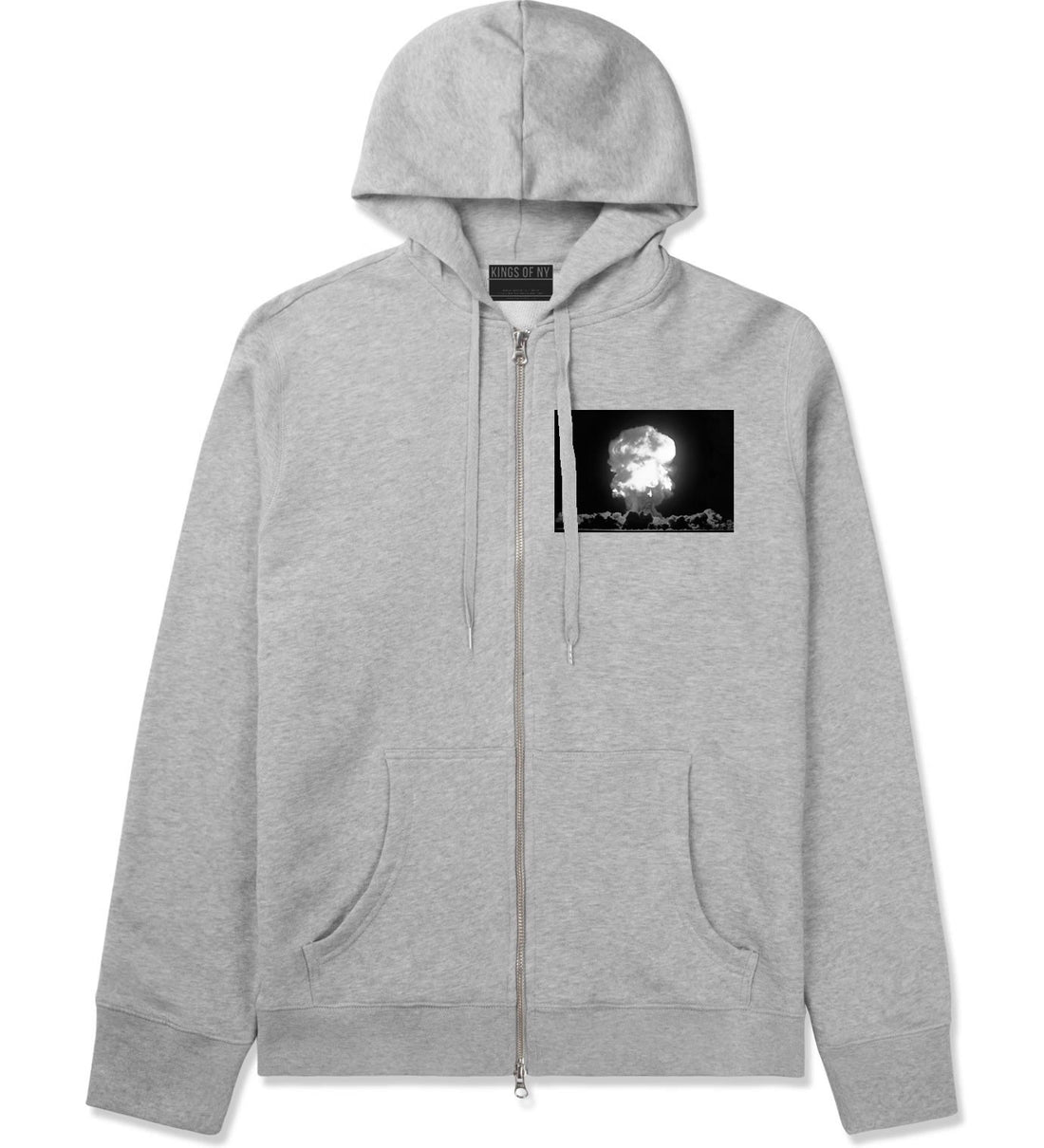 Explosion Nuclear Bomb Cloud Zip Up Hoodie in Grey By Kings Of NY