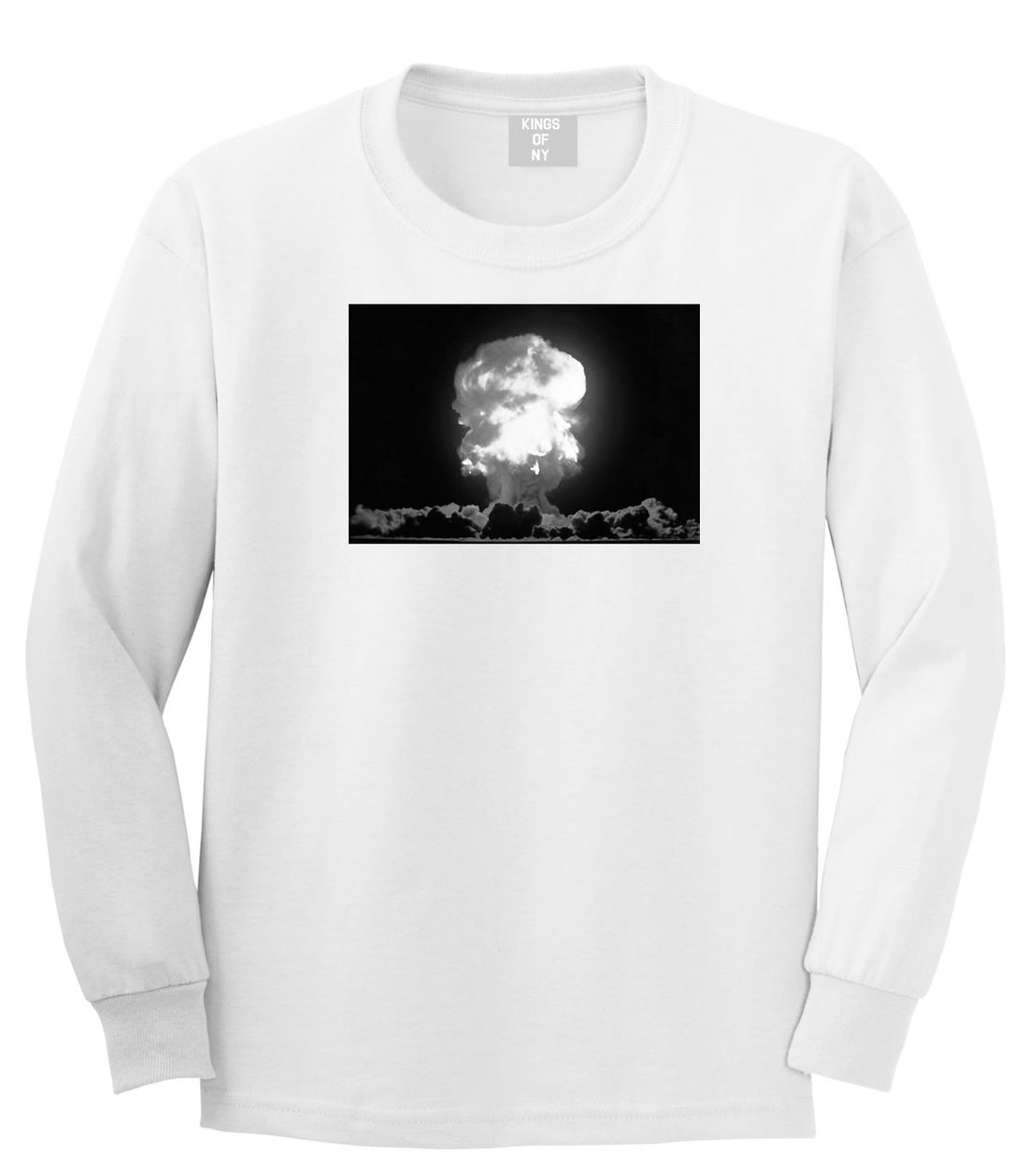 Explosion Nuclear Bomb Cloud Long Sleeve T-Shirt in White By Kings Of NY