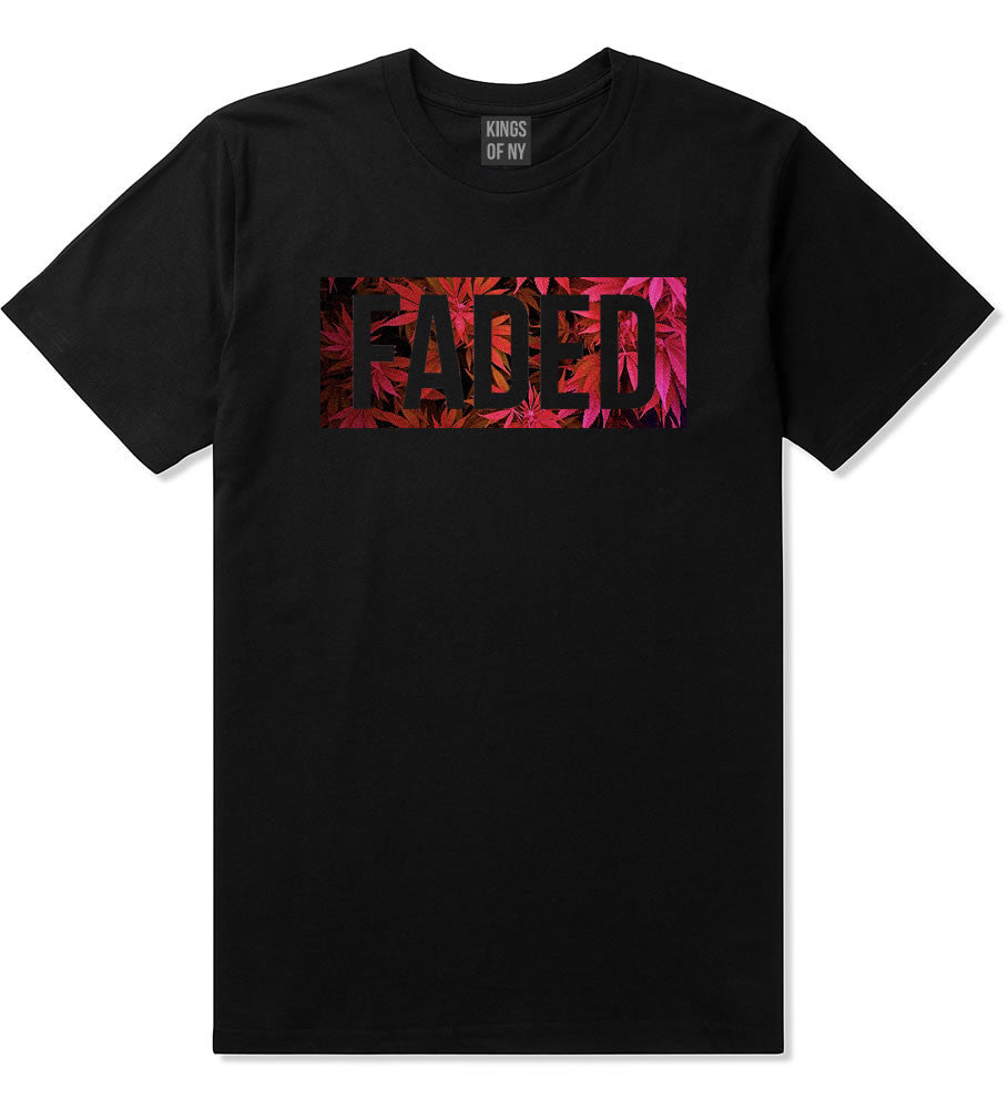 Faded Red and Pink Marijuana Weed Boys Kids T-Shirt in Black by Kings Of NY
