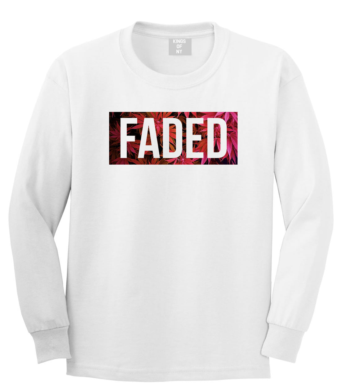 Faded Red and Pink Marijuana Weed Long Sleeve T-Shirt in White by Kings Of NY