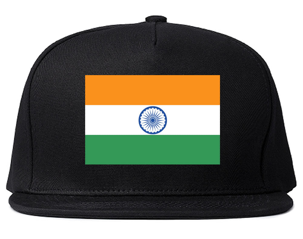India Flag Country Printed Snapback Hat Cap Black