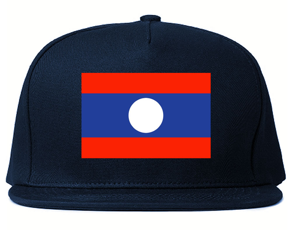 Laos Flag Country Printed Snapback Hat Cap Navy Blue