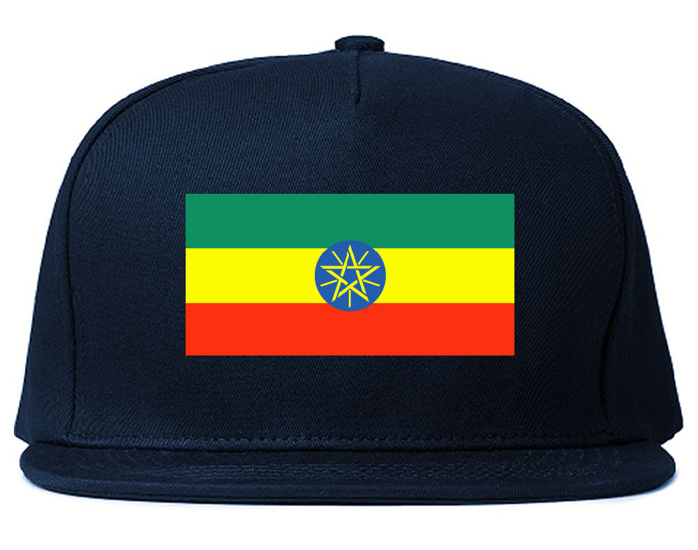 Ethiopia Flag Country Printed Snapback Hat Cap Navy Blue