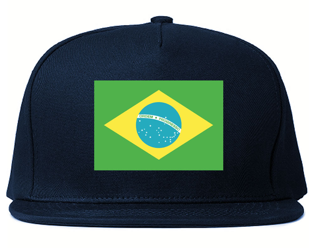 Brazil Flag Country Printed Snapback Hat Cap Navy Blue