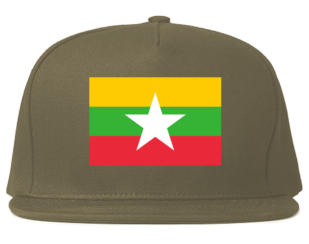 Myanmar Flag Country Printed Snapback Hat Cap Grey